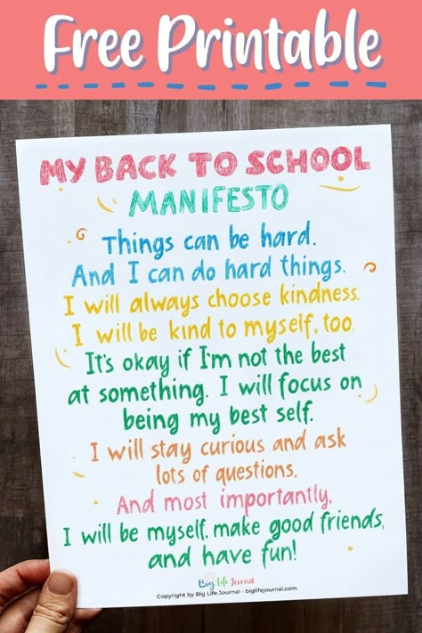 back to school printable poser and activity sheet Back To School Affirmations For Kids, First Day Of School Notes For Kids, First Day Of School Affirmations, Back To School Notes For Kids, Back To School Encouragement Quotes, Big Life Journal Free Printables, Positive Affirmations For Kids Printable, Back To School Affirmations, Pe Board