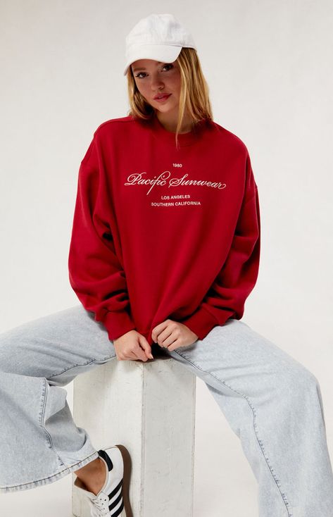 Pacific Sunwear, Women Hoodies Sweatshirts, Custom Embroidery, Oversized Sweatshirt, Red Fashion, Pacsun, Oversized Fits, Long Sweatshirt, Beautiful Outfits