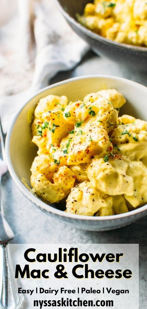 Paleo Mac And Cheese Recipe, Dairy Free Cauliflower Mac And Cheese, Whole 30 Mac And Cheese, Cauliflower Mac And Cheese Vegan, Dairy Free Cauliflower Recipes, Vegan Cauliflower Mac And Cheese, Paleo Mac And Cheese, Cauliflower Recipes Vegan, Dairy Free Mac And Cheese