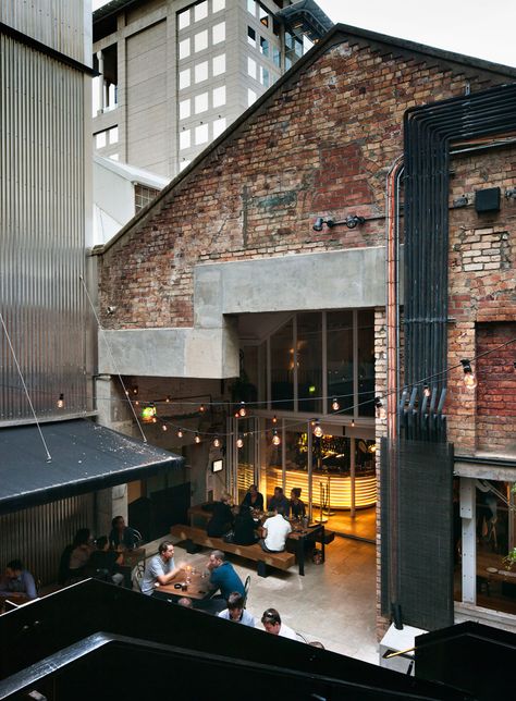 Design Café, New Architecture, Industrial Architecture, Adaptive Reuse, Brick Walls, Design Exterior, Metal Buildings, Exposed Brick, Commercial Interiors