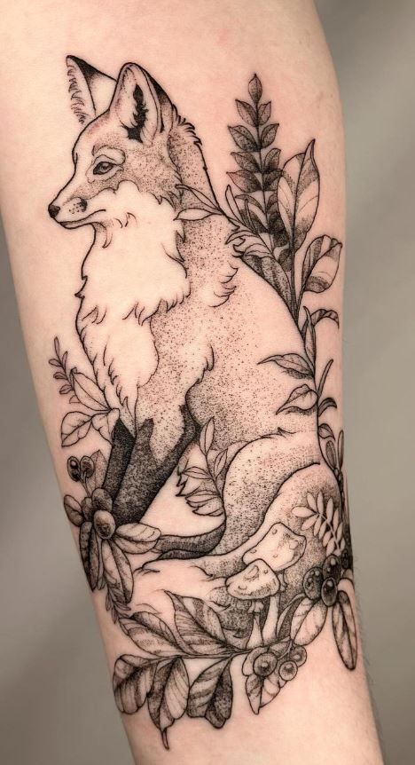 Mutterschaft Tattoos, Fox Tattoo Design, Tattoo Black And Grey, Mushroom Tattoos, Tattoos For Women Half Sleeve, Theme Tattoo, Geniale Tattoos, Fox Tattoo, Botanical Tattoo