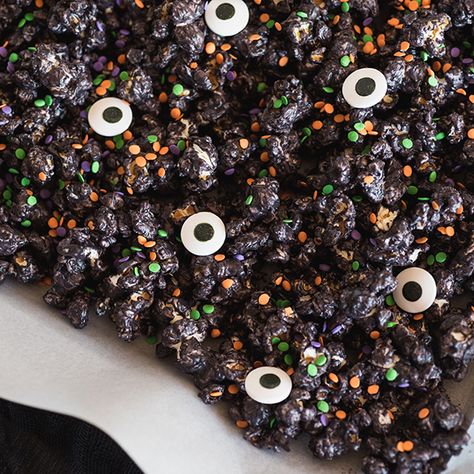 Candied Popcorn, Black Popcorn, Goth Party, Candy Eyeballs, Popcorn Balls, Spooky Food, Candy Popcorn, Black Candy, Small Microwave