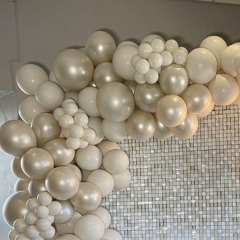 Balloons & Event Decor! on Instagram: "🤍It was always you 🤍 How stunning is our new white sequin wall and neon 😍🤍 The perfect colour scheme to match with it perfectly using @sempertex @amscanuk to double stuff for the most gorgeous shades 🤍 . . . . . . . . #engagementballoons #weddingballoons #nudeballoons #pearlballoons #balloondecor #balloongoals #balloonart #whitesequinwall #engagmentparty" Engagement Party Balloon Ideas, 18th Birthday Colour Scheme, Party Decor Color Schemes, Engagement Party Colour Scheme, Birthday Colour Scheme, Pearl White Balloon Garland, Engagement Party Colors, Engagement Party Balloons, Engagement Balloons