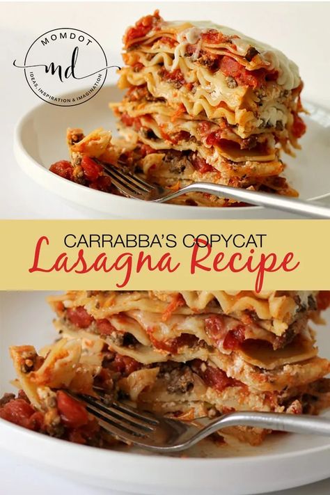 Carrabba's CopyCat Lasagna - Best Easy Lasagna Recipe, Carrabbas Recipes, Easy Baked Spaghetti Recipe, Beef Lasagna Recipe, Takeout Recipes, Baked Spaghetti Recipe, Lasagna Recipes, Beef Lasagna, Meat Lasagna