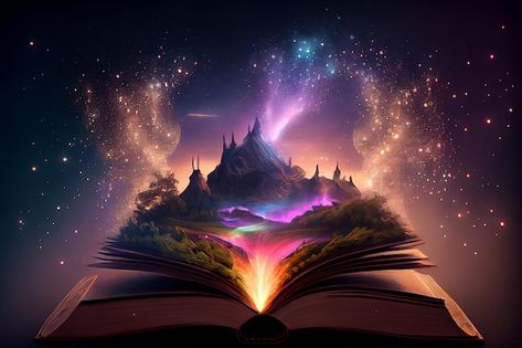 Photo generative ai of magic world openi... | Premium Photo #Freepik #photo #magic-book #fairy-tale-book #magic #fairy-tale Magic Cover Photos, Fantasy Computer Background, Book Magic Art, Fairy Tale Poster, Flier Designs, Magical Background, Magic Library, Magical School, School Of Magic