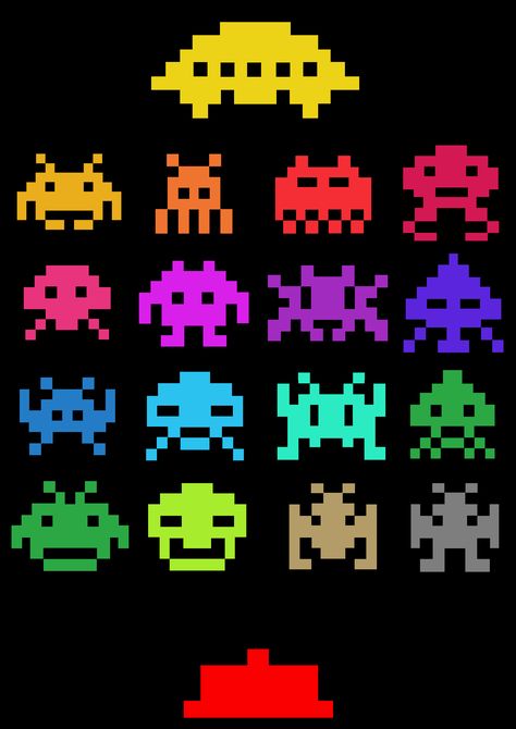 Wear this Space Invaders t-shirt as part of a costume or casual clothing. Space Invaders Pixel Art, Space Invaders Art, Space Invaders Arcade, Friendsgiving Game, Space Invaders Game, Modele Pixel Art, Space Invader, Miniature Printables, Poke Tattoo