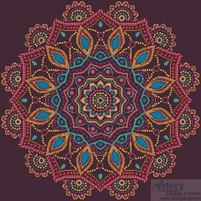 Artecy Cross Stitch. Ornamental Mandala Cross Stitch Pattern to print online. Mandala Cross Stitch, Ornamental Mandala, Mandala Cross, Mandalas Painting, Cross Stitch Pillow, Mandalas Drawing, Cross Stitch Needles, Cross Stitch Bookmarks, Mandala Pattern