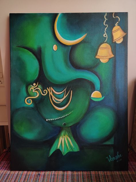 Ganpati Acrylic Painting Canvas, Balaji Painting Canvas, Abstract God Painting, Lord Vishnu Art Painting, Painting On Diwali, Asthatic Painting Ideas, Canvas Painting Ideas For Bedroom, Ganpati Paintings Creative, Diwali Painting Canvas