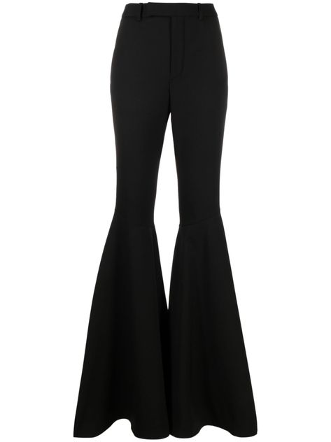 black wool blend tailored cut high waist belt loops flared Dress Yoga Pants, Flared Trousers, Black Flare, City Dress, High Waisted Flares, Wool Trousers, Bell Bottom Pants, Flare Trousers, Flared Pants