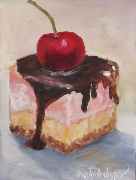 Food 2 Draw, Cake Acrylic Painting, Desserts Drawing, Food Art Painting, Dessert Illustration, Seni Pastel, Cake Drawing, Banana Dessert, Food Painting