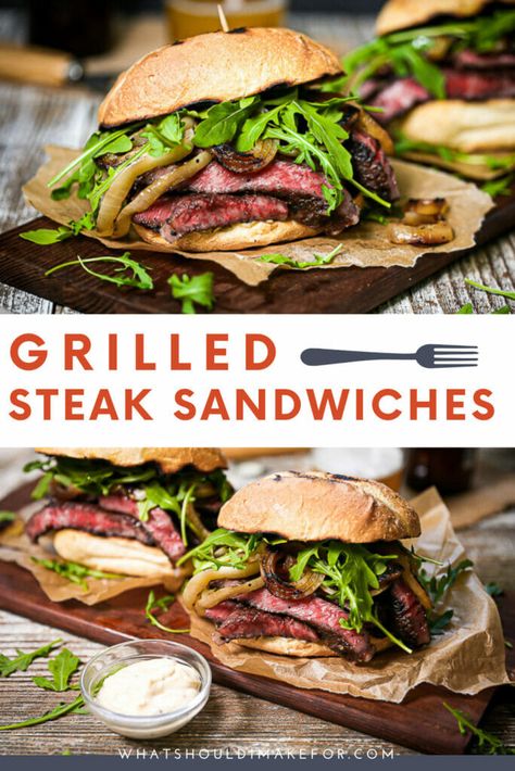 Steak Sandwich Recipes Ribeye, Garlic Aioli Sandwich, Grilled Steak Sandwich Recipes, Rib Eye Steak Sandwich Recipes, Steak Sandwich With Garlic Aioli, Ribeye Dinner Ideas, Ribeye Sandwich Recipe, Grilled Steak Sandwich, Ribeye Steak Sandwich