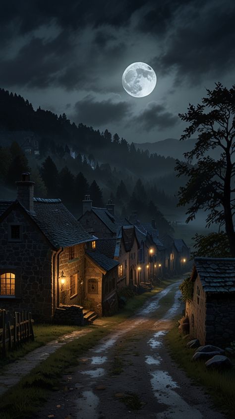 Victorian Gothic Aesthetic, Village At Night, Night House, Great Works Of Art, Ancient Stone, Dark City, Night Scenery, Landscape Photography Nature, Night Landscape