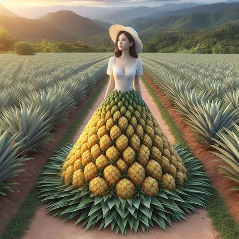 Pineapple dress🍍🍍 Beautiful picture AI from : អាណាចក្រសម្រស់ 🇰🇭 [[ Beauty Empire ]] Fruit Fashion, Pineapple Dress, Frocks For Girls, Beautiful Picture, Dress Beautiful, Devon, Colorful Art, Women Fashion, Pineapple