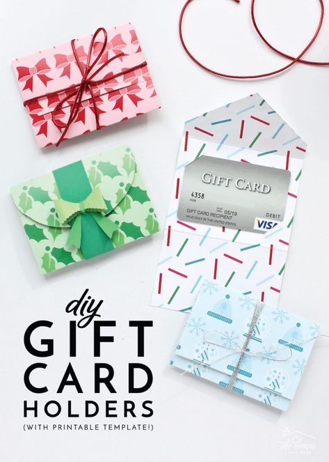 It's easy to make your own DIY Gift Card Holders with double-sided cardstock and this printable template! Your gift cards never looked so good! Card Stock Crafts, Gift Card Envelope Template, Cardstock Ideas, Templat Amplop, Card Holder Template, Gift Card Holder Template, Card Holder Diy, Christmas Gift Certificate Template, Gift Card Holder Diy