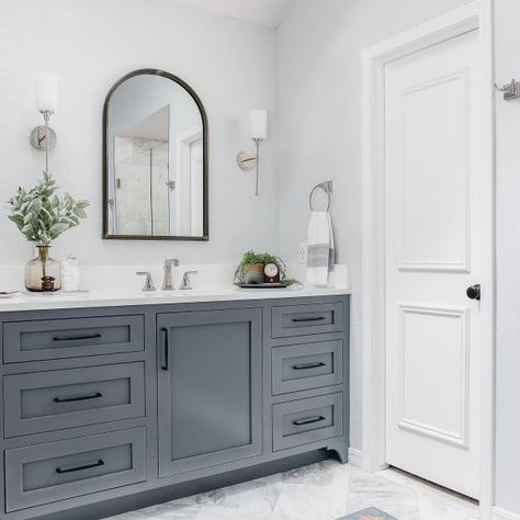 Bathroom Cabinet Colors, Grey Bathroom Cabinets, White Paint Color, Blue Gray Paint Colors, Blue Bathroom Vanity, Painting Bathroom Cabinets, Blue Gray Paint, Best White Paint, Grey Bathroom