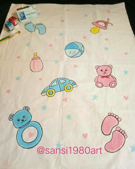 Baby Rumal Design, Baby Rumal, Baby Crafts Diy, Baby Boy Decorations, Clothes Embroidery Diy, Fabric Painting On Clothes, Baby Mattress, Baby Sheets