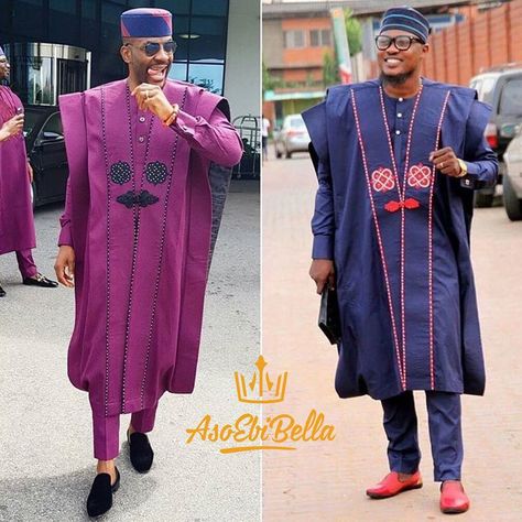 26.8k Likes, 1,648 Comments - Aso Ebi Creativity to the 🌍! (@asoebibella) on Instagram: “🤩❤️💙 Pick your fav! A or B? #AsoEbiBellaStyleSlayer style off  #BAAD2017 Inspired #AsoEbiBella…” Latest Agbada Designs, Agbada Outfit, Agbada Design, African Traditional Wear, Costume Africain, Nigerian Men Fashion, African Dresses Men, Afrikaanse Mode, African Clothing For Men