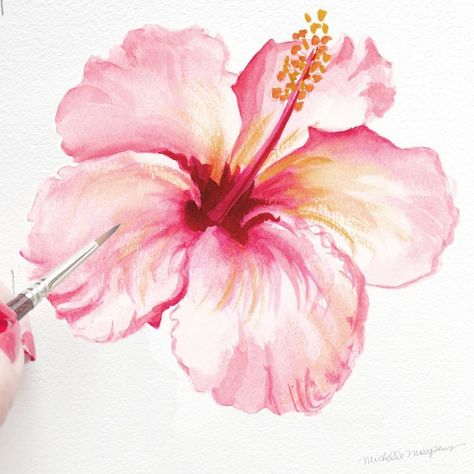 In Bloom: Tropical Hibiscus Fine Artist, Hibiscus Flower, Artist On Instagram, A Drawing, Hibiscus, Yellow, Pink, On Instagram, Instagram