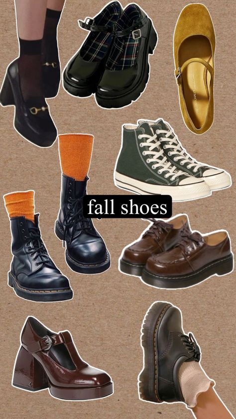 Cottage Core Shoes Aesthetic, Fall Aesthetic Converse, Brown Chunky Shoes Outfit, Autumn Winter Shoes, Cottagecore Shoes Aesthetic, Fall Aesthetic Shoes, Downtown Aesthetic Shoes, Aesthetic Fall Shoes, Academic Shoes