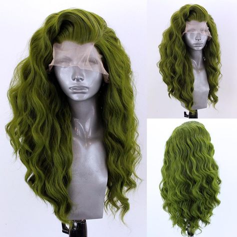 Green Hair Shades, Green Long Hair, Moss Hair, Moss Green Hair, Webster Wigs, Green Wig, Dry Shampoo Hairstyles, Hair Removal Permanent, Nu Goth