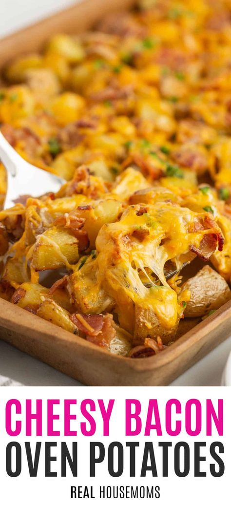 Potatoes Bacon And Cheese In Oven, Cheesy Bacon Recipes, Bake Loaded Potatoes In Oven, Potatoes And Bacon In Oven, Potato Bacon And Cheese, Breakfast Potatoes Cheesy, Cheesy Bacon Potatoes Oven, Cheese And Bacon Potatoes, Cheesy Potatoes Breakfast