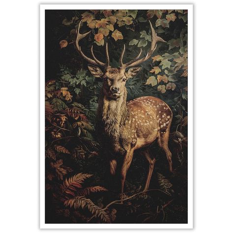 PRICES MAY VARY. William Morris Wall Art Canvas Print Sizes：Our Vintage Country Deer Poster features the intricate botanical design of William Morris, adding a touch of mid-century charm to any space. Available in unframed canvas, wood frame, and black aluminum frame options, this wall art comes in three sizes: 12x16 inch (30x40 cm), 16x24 inch (40x60 cm), and 24x36 inch (60x90 cm). Whether you prefer a minimalist look or a framed masterpiece, our poster suits various interior styles. Cottagecor Vintage Lodge Decor, Gothic Posters, Posters For Office, Cottagecore Dark Academia, Deer Poster, Cottagecore Dark, Academia Decor, Bathroom Artwork, Dark Academia Decor