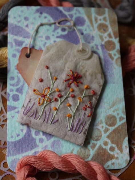 Tea Bag Crafts, Tea Bags Art, Teabag Embroidery, Tea Bag Art Ideas, Teabag Art, Tea Bags, Tea Bag Embroidery, Art With Tea Bags, Painted Tea Bags