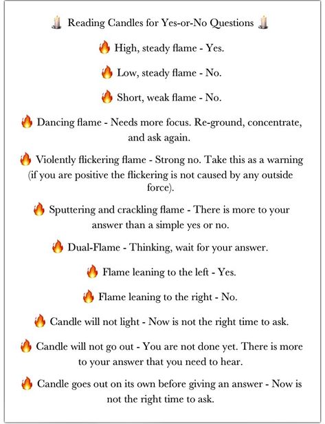 :: Reading Candles for Yes-or-No Questions 🕯✨• How To Talk To Spirits With Candles, Fire Reading Witchcraft, Anointing A Candle, White Candles Meaning, Spiritual Candles Magic Spells, Candle Magic Flame Reading, Candle Flame Language, 7 Day Candle Magic, Candle Light Reading