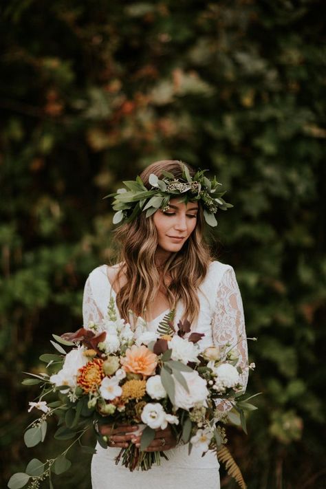 Bohemian Bridal Bouquet, Bohemian Bridal, Flower Crown Wedding, Bohemian Bride, Floral Headpiece, Bohemian Wedding Dresses, Western Wedding, Long Sleeve Wedding, Island Wedding