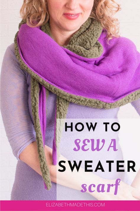 How to sew a sweater scarf (easy awesome sweater transformation) - Elizabeth Made This Sew A Sweater, Sweater Hanging, Winter Sewing Projects, Diy Sweater, Pattern Weights, Fleece Scarf, Old Sweater, Altered Couture, Upcycle Sweater