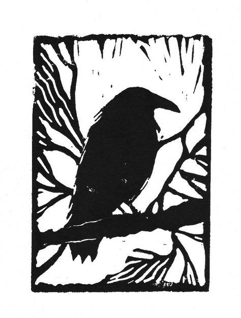 Raven Linocut, Raven Tattoos, Crows Drawing, Lino Printing, Linoleum Print, Crow Tattoo, Linocut Printmaking, Lino Art, Crow Art