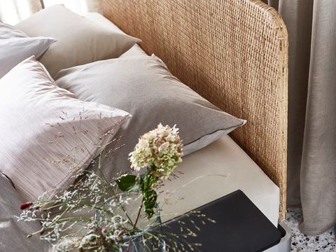 IKEA and Tom Dixon to launch hackable DELAKTIG bed Ikea Rattan Headboard, Delaktig Bed, Ikea Collaboration, Ikea Rattan, Ikea Bedding, Modular Bed, Organic Bedroom, Cane Bed, Elegant Bedroom Decor