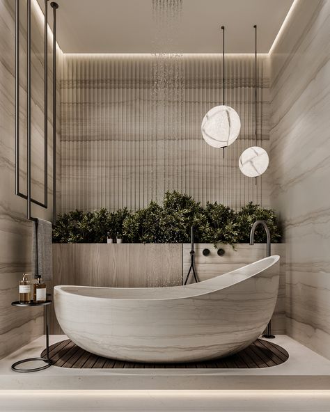 Luxurious Bathtubs, Freestanding Tub Faucet, Bathroom Design Layout, Neoclassical Interior, Deco Bathroom, Bathtub Design, Bathroom Plants, Toilet Design, Magical Garden