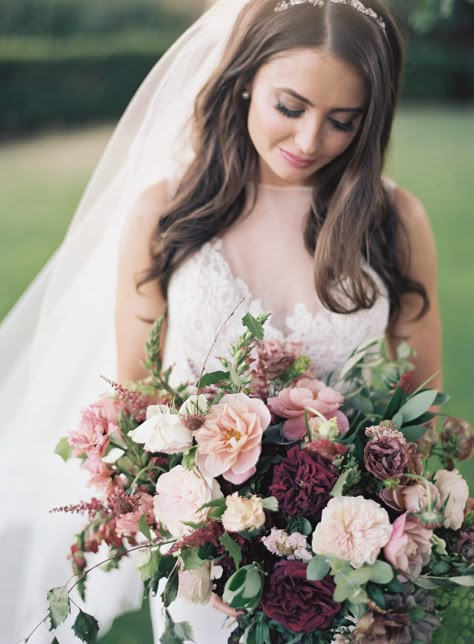 Pink And Burgundy Wedding, House In Malibu, Burgundy Wedding Flowers, Burgundy And Blush Wedding, Burgundy Bouquet, Mauve Wedding, Malibu Wedding, Purple Wedding Flowers, Fall Wedding Flowers