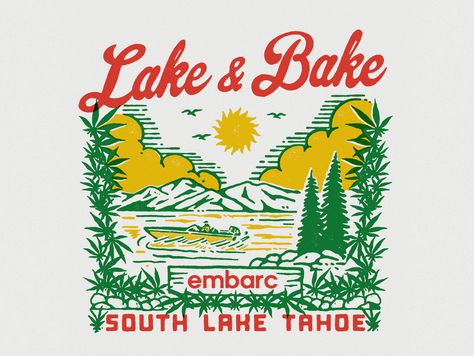 Lake Tahoe Vintage Poster, Lake Graphic Design, Summer Camp Graphic Design, Camping Graphic Design, Camp Graphic Design, Lake Tshirt, Lake Logo, Lake Illustration, Lake Graphic