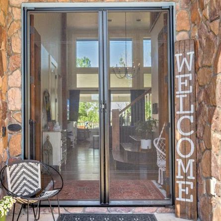 LARSON Brisa Aluminum Double Sliding Screen Doors | Wayfair Screen For French Doors, Screen Doors For French Doors, Double Storm Doors For Front Door, Black Screen Door, Retractable Screen Porch, Double Screen Doors, Sliding Patio Screen Door, Double Storm Doors, Backyard Door