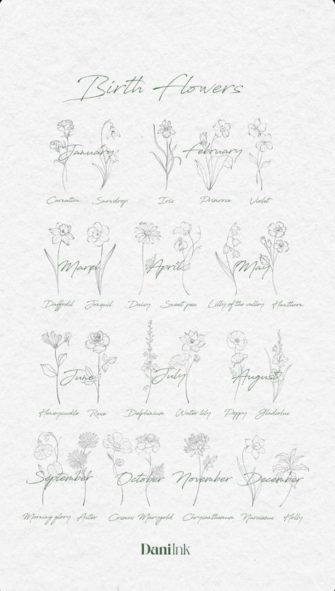 January Birthday Tattoo Ideas, Flower With Number Tattoo, August And February Birth Flower Tattoo, September And May Flower Tattoo, May June August Birth Flower Tattoo, June Birth Tattoo Ideas, July Birth Flower Tattoo Simple, Special Meaning Tattoos, March Birth Flowers Tattoo