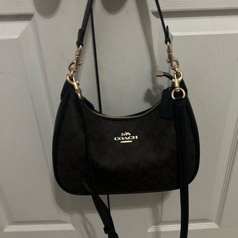 Coach Teri Hobo Bag In Signature Canvas Brown Black Color -Brand New/Never Used -Offers Are Welcome -Message Me If You Have Any Questions 24.5*15.5*7.5 Coach Teri Hobo Bag Outfit, Coach Teri Hobo Bag, Black Coach Bag, Coach Leather Handbags, Pretty Tote Bags, Coach Hobo Bag, Coach Crossbody Purse, Hobo Crossbody Bag, Girly Bags