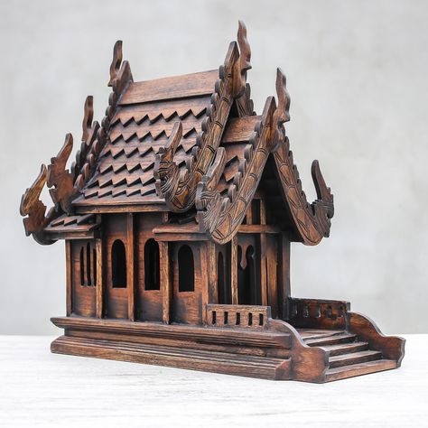 Miniature Temple, Cottage Roof, Resort Cottage, House Sculpture, Spirit House, Glitter House, Guardian Spirit, Pokemon Gijinka, Asian Architecture