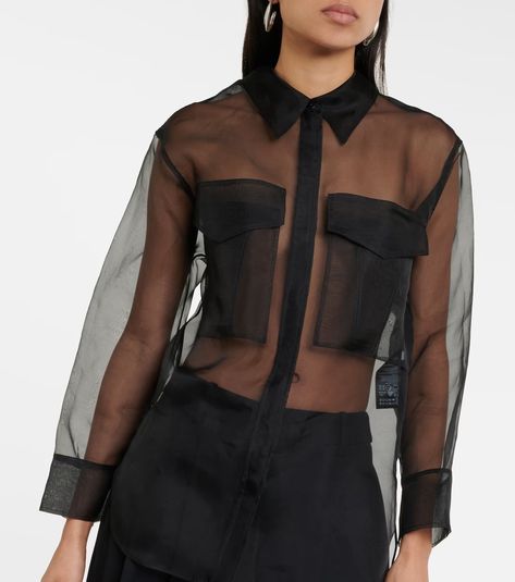 Sheer Opulence silk organza shirt in black - Dorothee Schumacher | Mytheresa Sheer Outfit Aesthetic, Transparent Shirt Outfit, Sheer Blouse Outfit, Sheer Shirt Outfits, Ww Inspiration, Sheer Top Outfit, White Blouse Outfit, Sheer Shirts, Sheer Black Shirt