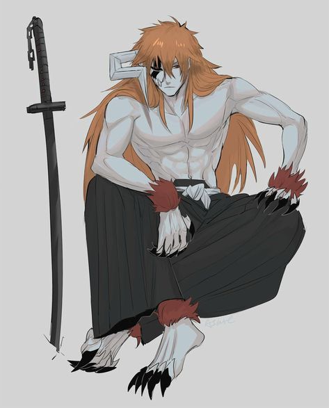 Eyes Heterochromia, Black Sclera, Hollow Mask, Man Full Body, Bleach Drawing, Shoes Orange, Kurosaki Ichigo, No Shoes, Bleach Art