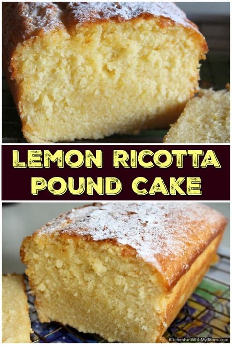 Lemon Ricotta Pound Cake, Ricotta Pound Cake, Lemon Ricotta Cake, Ricotta Recipes, Ricotta Cake, Squeezed Lemon, Torte Cupcake, Pound Cake Recipe, Savory Cakes