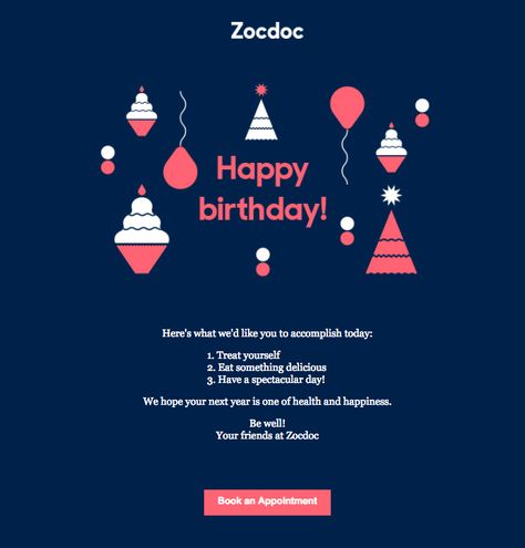 Birthday Email: Best Practices, Tips & Tricks | MailUp Blog Birthday Celebration Template, Birthday Newsletter, Birthday Website, Happy Birthday Email, Dental Ads, Email Banner, Bday Banner, Edm Ideas, Food Franchise