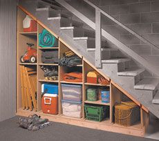 Laundry Basement, Basement Staircase, Spring Organization, Lighting Makeover, Stairs Storage, Basement Playroom, Basement Laundry, Basement Storage, Concrete Stairs