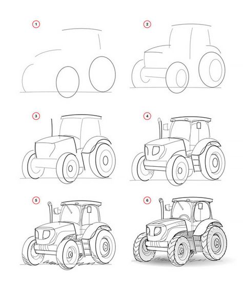 Easy Tractor Drawing, Cool Drawings Ideas Creativity Awesome, How To Draw A Tractor, Draw A Tractor, 3d Drawing Ideas, Cutie Cake, How To Draw Cars, Tractor Drawing, Sketchbook Ideas Inspiration