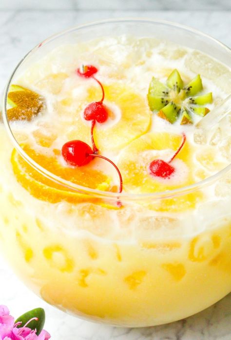 Piña Colada Punch Yummy Punch Recipes Non Alcoholic, Ooctaviat Store, Pina Colada Recipe For A Crowd, Mocktail Punch Bowl, Punch Bowl Drinks Alcohol, Pina Colada Punch Non Alcoholic, Punch Bowl Recipes, Pina Colada Recipe Non Alcoholic, Pina Colada Punch