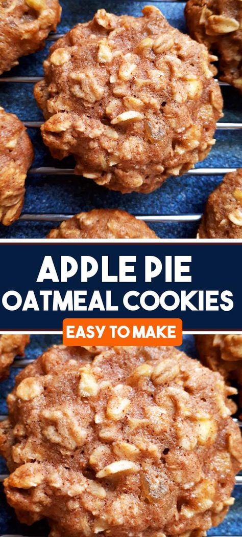 Cinnamon Apple Cookies, Recipes With Quick Oats, Apple Pie Oatmeal Cookies, Apple Cinnamon Oatmeal Cookies, Apple Pie Cookie, Apple Cookies Recipes, Cinnamon Oatmeal Cookies, Apple Pie Oatmeal, Apple Oatmeal Cookies