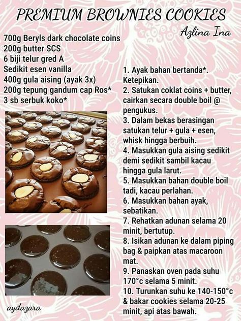 Premium brownies cookies Resepi Cookies, Cadbury Cookies, Raya Cookies, Eid Cookies, Brownie Cake Recipe, Biskut Raya, Kuih Lapis, Kuih Raya, Resepi Ayam