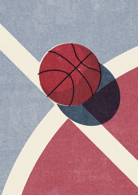 #Retro #illustration of a #basketball on an outdoor court. Part of a series of balls of various ball sports. #Photocircle #graphicdesign #illustration #wallprint #decorate #vintage #pop #design #graphic #art #minimalism #retro #sport #texture Cartoon Basketball Wallpaper, Basketball Art Paintings, Basketball Court Illustration, Basketball Art Design, Basketball Graphic Design, Sports Art Design, Basketball Painting, Basketball Drawings, Basketball Vintage