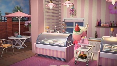 Acnh Ice Cream Parlour, Ice Cream Parlor Acnh, Ice Cream Shop Acnh Design, Acnh Ice Cream Shop Ideas, Ice Cream Stand Acnh, Ice Cream Stand Animal Crossing, Ice Cream Animal Crossing, Animal Crossing Ice Cream Stall, Acnh Ice Cream Stall Design